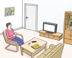 Zeichnung von einem Mann der im Wohnzimmer sitzt